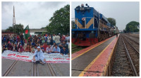Students block rail tracks in Sirajganj